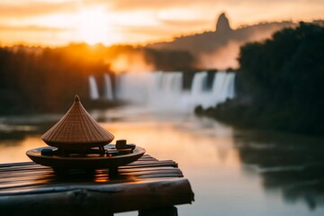 Poster - A serene evening scene of IguazÃº Falls, with soft light and shadows creating a tranquil, dreamlike atmosphere