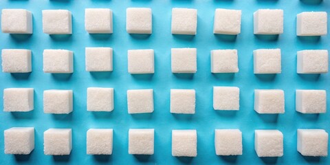 Poster - A pattern of sugar cubes on a blue background, a minimalist and simple visual representation of sweetness.