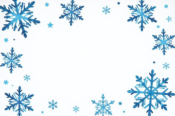 Wall Mural - watercolor snowflakes frame white background empty space within delicate gentle