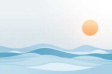 Poster - Stylized horizon line featuring soft waves and a bright sun, perfect for creative design and text placement. Generative AI