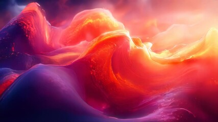 Poster - Rolling hills of warm red and orange hues with a smooth, flowing texture and glowing light, evoking a sense of fiery movement and abstract beauty