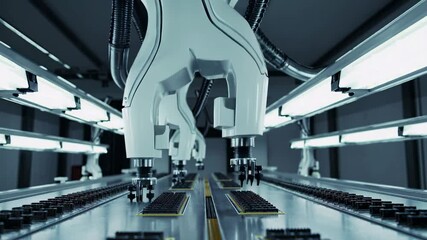 Aufkleber - Robotic arms assembling circuit boards in a modern manufacturing facility
