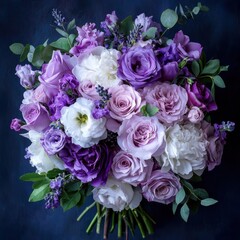 Poster - Beautiful Purple Floral Bouquet with Roses and Greenery Arrangement