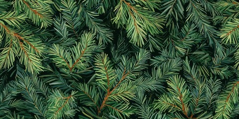 Poster - Lush Green Pine Tree Leaves Close-Up Background Texture