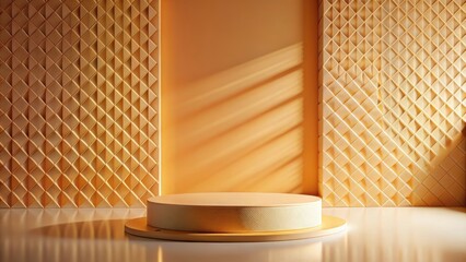 Fototapete - Minimalist Gold Podium with Geometric Pattern and Sunlight Shadows