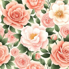 Wall Mural - seamless pattern design beautiful floral pattern featuring pink roses.