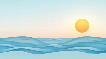 Poster - Stylized sun setting over soft waves on a serene horizon with ample copy space for text. Generative AI