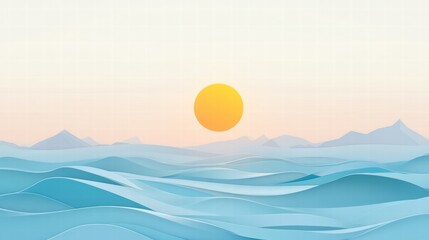 Aufkleber - Stylized sun rising over soft waves on the horizon with ample space for text and creative design. Generative AI