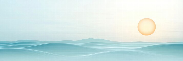 Leinwandbilder - Stylized sun above soft waves at horizon line creates serene setting for text and inspiration. Generative AI