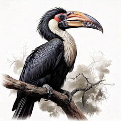 Wall Mural - giant hornbill perching on a branch