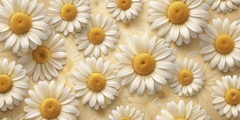 Poster - A delicate arrangement of white daisies with yellow centers, scattered across a creamy background, evokes a sense of simple elegance and timeless beauty.