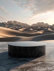 Aufkleber - A black circular podium on the desert, with a gray background and high-end texture.