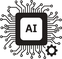 Poster - A black and white image of a computer chip with a gearwheel