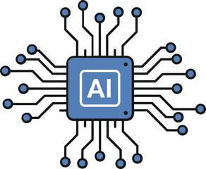 Poster - A blue and black icon of a processor chips with AI written on it.