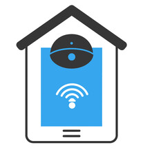 Poster - A close up of a smart home with a wifi icon on it.