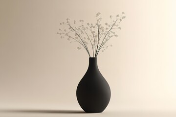 Sticker - Dried flowers in a black vase against a neutral background. Simple, elegant minimalist decor.