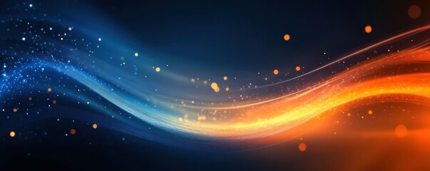 Poster - Abstract Blue Orange Energy Waves Glowing Particles Dark Background