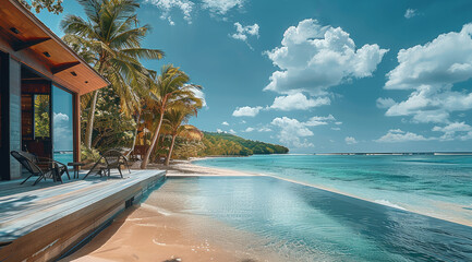 Poster - A tropical house with a view on the beach.