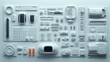 © A4719 - A minimalistic layout of various white electronic components arranged neatly on a light background.