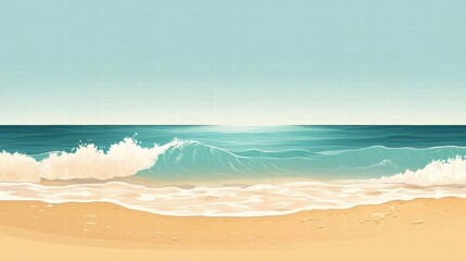 Poster - Relaxing view of a tranquil beach with soft waves and plenty of space for text or content. Generative AI