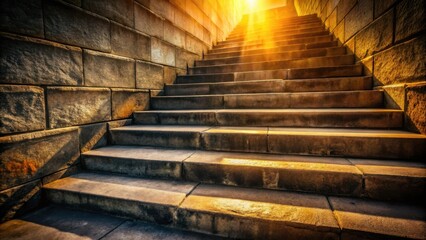 Fototapete - Stone Steps Leading Upwards Towards the Golden Light of the Setting Sun