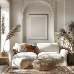 Poster - Vintage style living room with one 50x70 cm. frame mockup at the wall.