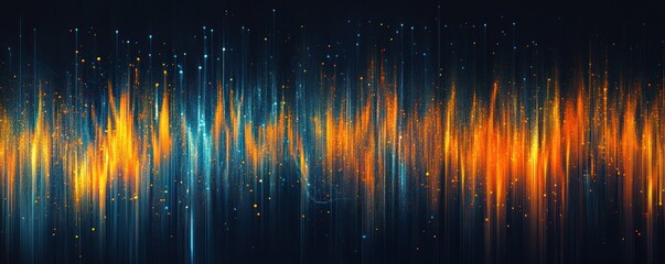Poster - Abstract Digital Waveform Orange Blue Glowing Lines Dark Background
