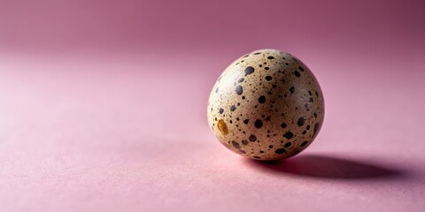 Aufkleber - A single speckled egg on a soft pink background, showcasing its intricate patterns and delicate texture.