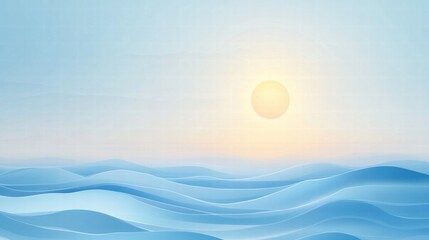 Poster - Stylized sun setting over gentle waves creates a serene seascape perfect for text overlay. Generative AI