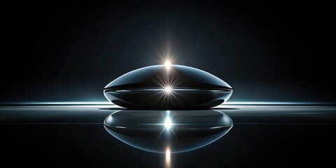 Poster - A Reflective Orb Glowing with an Inner Light, Casting a Starry Reflection on a Dark Surface