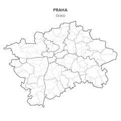  Political Vector Map of Prague (Praha) with Municipal Districts (Obvody), Administrative Districts (Správní Obvod), Municipal Parts (Městské Části) and Cadastral Areas (Katastrální Území) - Czechia