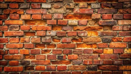 Poster - A weathered brick wall with varying shades of red, orange, and brown, showcasing the texture and history of time