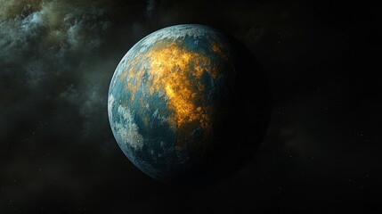 Wall Mural - Planetary emergence amidst swirling clouds in a cosmic landscape