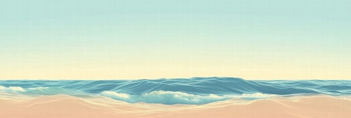 Fototapete - Soft waves gently lap against a tranquil beach with clear skies and ample space for personalized messages. Generative AI