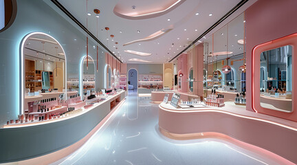 Poster - A makeup store inside department store or an airport, featuring a stylish makeup lounge concept.