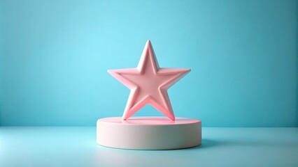 Aufkleber - A single pink star stands tall on a white pedestal, its form casting a soft glow against a backdrop of serene blue.
