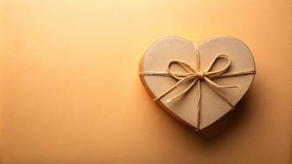 Poster - A heart-shaped gift box tied with a rustic twine bow on a warm beige background.