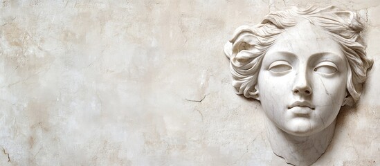 Poster - renaissance marble bust of a feminine figure with soft features against a minimalist textured backgr