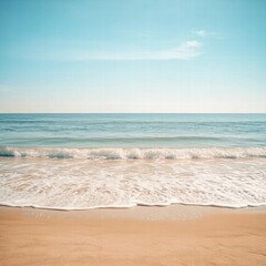 Poster - Serene beach with gentle waves and soft sand inviting tranquility and relaxation during a sunny day. Generative AI