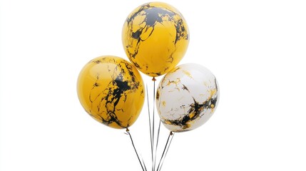 Poster - Yellow gold balloons with marble patterns and black accents tied with elegant strings for festive celebrations