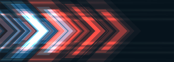 Fototapete - Blue and red technology arrows. Dark futuristic sports abstract background. High-speed movement concept dynamic motion red and blue hi tech digital arrows. Vector illustration.