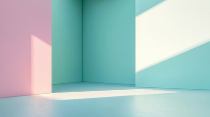 Poster - modern office corner featuring pastel walls and ample empty space for teamwork or creative design co