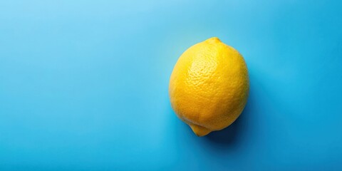 Aufkleber - A Single Lemon Rests on a Vibrant Blue Background, A Simple and Minimalist Image