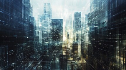 Poster - Cityscape Under Construction with Digital Network Lines and Effects