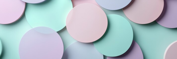 Fototapete - Abstract overlapping semi transparent circles in pastel tones with copy space for creative designs and text placement. Generative AI
