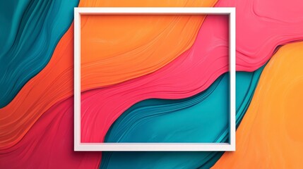 Poster - Vibrant Colorful Waves Background with Empty White Frame Template