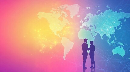 Poster - Business People Interacting on World Map Background Concept
