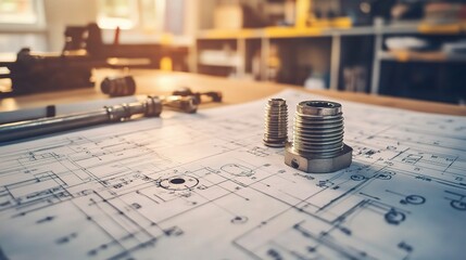 Poster - Detailed Mechanical Blueprint Background with Components and Tools