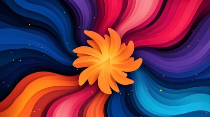 Poster - Colorful Abstract Swirl with Vibrant Waves and Sunflower Shape