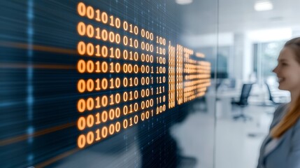 Poster - Businesswoman Analyzing Data on Digital Wall Display in Office
